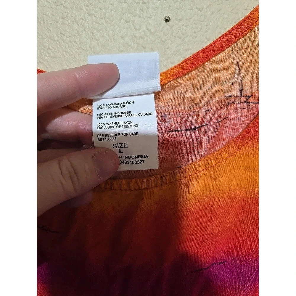 Beach Capana Orange Ombre Tropical Fringe Swim Cover Swimwear Womans Size Large‎